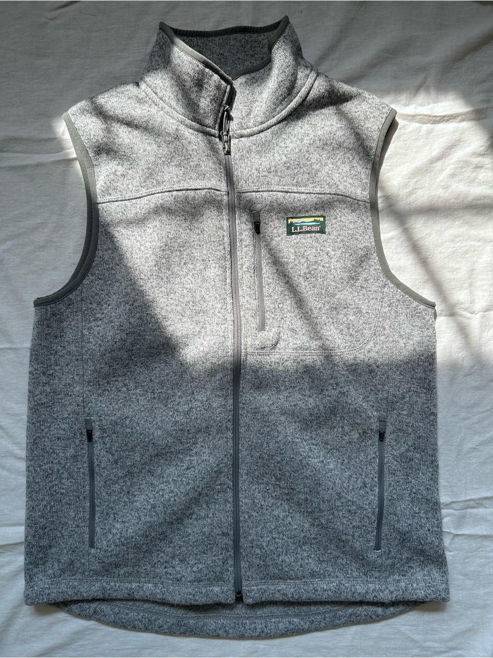 L.L. Bean Light Gray Heather Full-Zip Fleece Vest